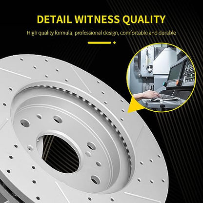 Front Drilled & Slotted Disc Brake Rotors and Ceramic Brake Pads kit for 2007-2017 GMC Acadia, 2009-2017 Chevrolet Traverse, Buick Enclave, Saturn Outlook