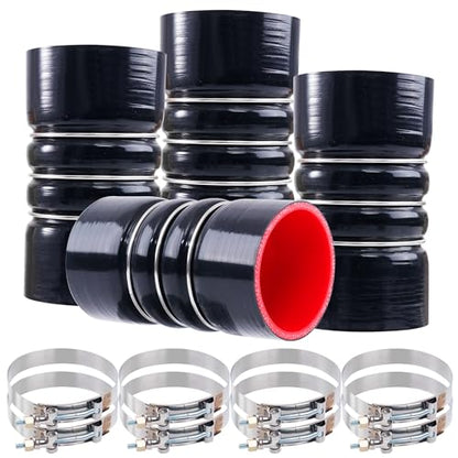 3" X 6" Silicone Charge Air Cooler Hump Hose with Clamp,4PCS Black - color: Black, size: 3" x 6"