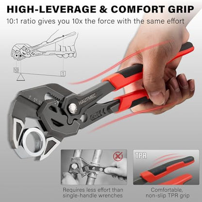 HAUTMEC 3PCS Adjustable Pliers Wrench Sets (7 10 12"), Smooth Jaw Parallel Pliers, Heat-Treated CR-V Steel & Phosphated Rust-Resistant, SAE/Metric Scale, Storage Belt Pouch for Professional & DIY - color: 7&10&12 Inch