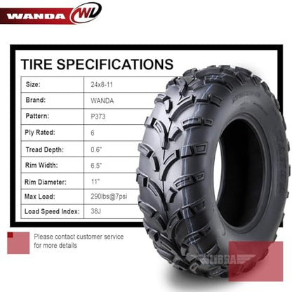 WANDA UTV ATV Tire 24x8-11 24x8x11 205/80-11 /6PR Lit Mud P373-10426 - size: 24x8-11