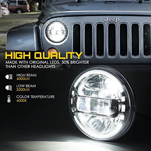 Xprite 7" LED Halo Headlight Compatible with 97-18 Jeep Wrangler JK, Chrome - color: Chrome