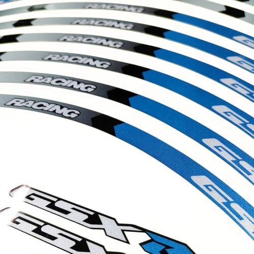 Motorcycle Front Rear Rim Wheels Edge Outer Rims Sticker Reflective Stripe Wheel Decals Compatible with Suzuki GSXR 600 750 1000 1300 250 (Blue) - color: Blue