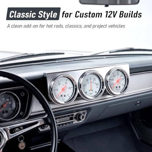 2" 52mm Triple Gauge Set, 3-in-1 Gauge Kit with Oil Pressure, Water Temperature & AMP Gauges, Backlit Dial, Universal for Most 12V Vehicles - style: Oil Press.+Ammeter+Water Temp.