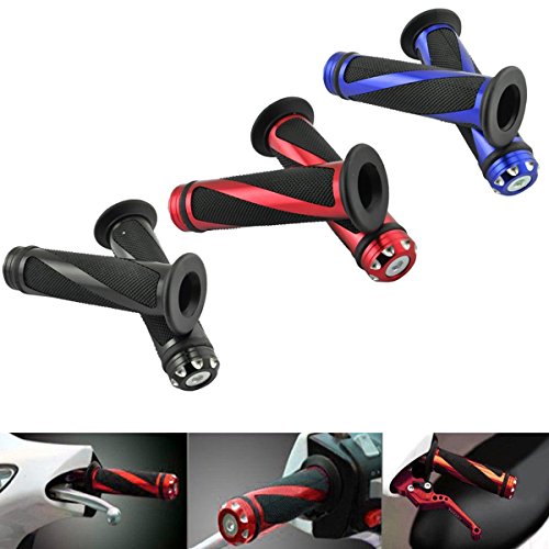 7/8" Aluminum Rubber Gel Hand Grips for Motorcycle Sports Bikes Handlebar - color: Red