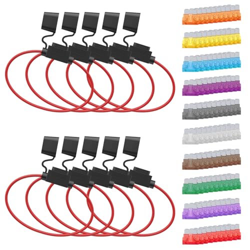 Newdeli 10Pack 14AWG Inline Fuse Holder 12V ATO/ATC Waterproof in Line Fuse Holder with 100Pcs Standard Blade Fuse 2A/3A/5A/7.5A/10A/15A/20A/25A/30A/35A AMP Assorted Set for Marine Car Automotive - size: 10 Pack 14AWG Fuse Holder + 100Pcs Blade Fuse