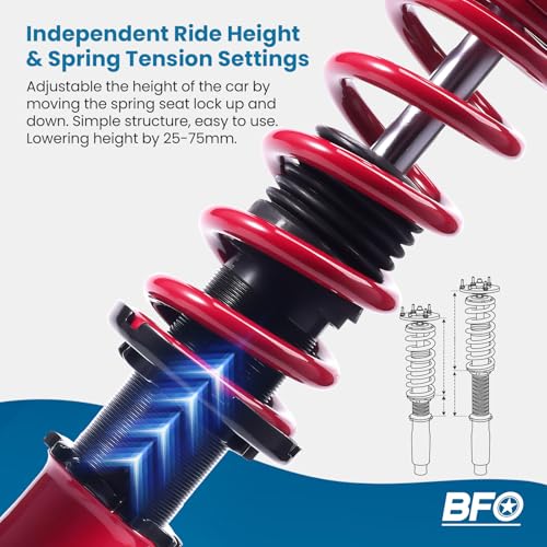BFO Coilovers for TChevy Camaro All Models 2010-2015, Height Adjustable Coilovers Suspension Kit, Preset Damping Shock Absorber Struts, Lowering Kit Red