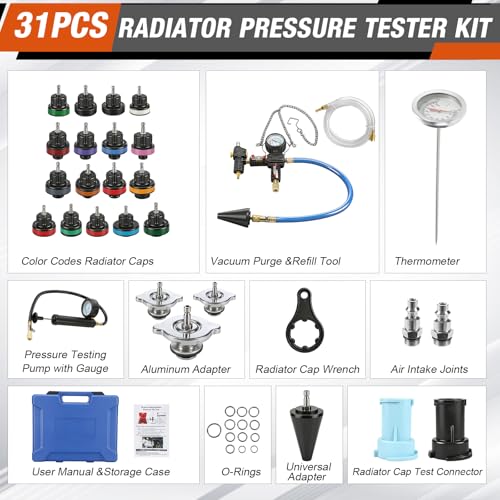 Coolant Pressure Tester Kit, 31PCS Master Coolant Vacuum Refill Kit Tester