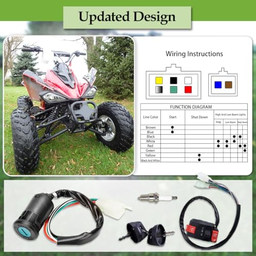 3 Function Left Starter Switch Assembly+4 Wires Ignition Switch Key with Cap Fit for 50cc 70 cc 90cc 110cc 125cc 150cc TaoTao Coolster SUNL Chinese ATV Quad 4 Wheeler Apollo Dirt Bike Scooter