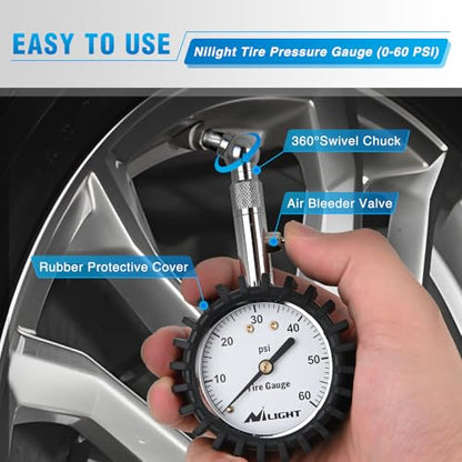 Nilight Tire Pressure Gauge 60PSI Stainless Steel Air Chucks - color: 60psi Tire Gauge