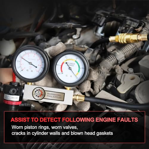 JIFETOR Cylinder Leak Down Tester 10PC Kit Professional Dual Pressure Gauge - color: Red Case