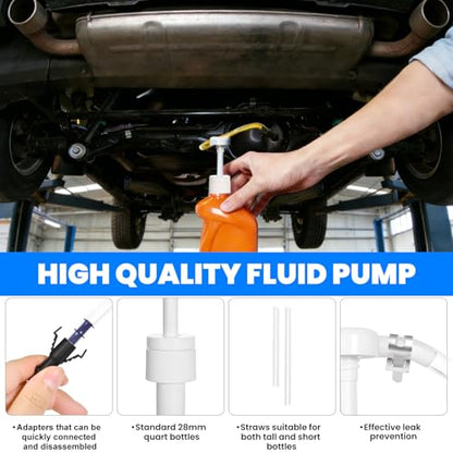 Fluid Pump for Standard Quart Bottles, 8cc Per Stroke, Premium Transmission Fluid Pump with 3rd Hand Adapter and Flexible Tube, Transfer Gear Oil, Transmission & Differential Fluid (28mm)