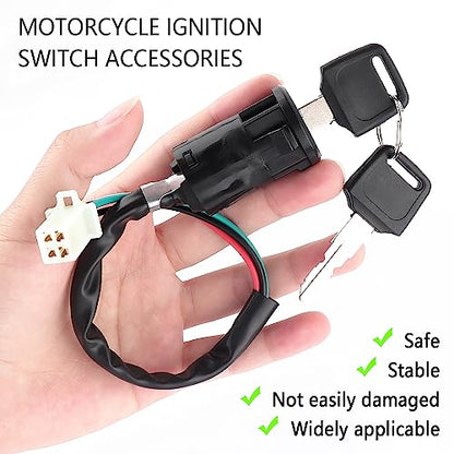 Ignition Switch with Key,Standard 4 Wire Ignition Lock Cylinder Fit for 50-250cc Motorcycle,Scooter,ATV,Pocket Bike,Dirt Bike,Motorcycle Accessories Ignition Switch Cylinder