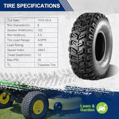 MaxAuto ATV Tires 15x5.00-6 15x5x6 Snow Hog Lawn and Garden Tires Snow Blower Thrower Tire 2PR, Set of 2