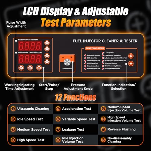 Fuel Injector Cleaner Tester Kit 2000ML 28KHz Ultrasonic & Heated Injector Cleaner Machine 9 Test Mode Injector Tester 4-Cylinder Fuel System Injection Cleaning Tool for 5V/12V Motorcycle Car Injector - size: Large