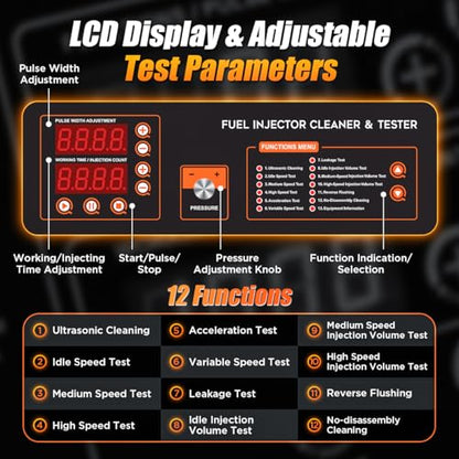 Fuel Injector Cleaner Tester Kit 2000ML 28KHz Ultrasonic & Heated Injector Cleaner Machine 9 Test Mode Injector Tester 4-Cylinder Fuel System Injection Cleaning Tool for 5V/12V Motorcycle Car Injector - size: Large