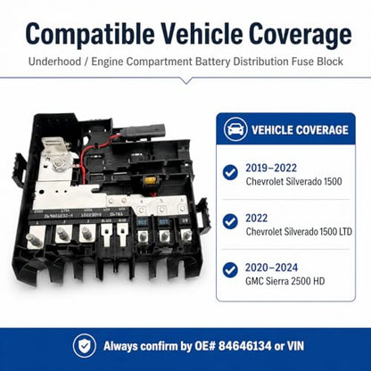 Underhood Battery Distribution Fuse Block Assembly, Engine Compartment Fuse & Relay Box Junction Block, Battery Junction Block Replaces OE 84646134 84493556 (Superseded by 85015808) - Confirm Fitment