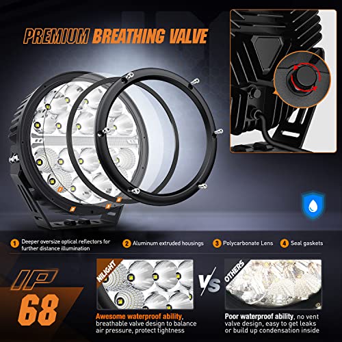 Nilight 7 Inch 2 PCS 90W 9850LM Round LED Offroad Driving Lights with DRL - color: 2Pcs 90w 7Inch white DRL Light Kit