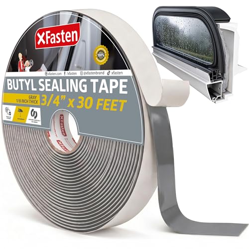 XFasten Butyl Sealing Tape, Gray, 1/8-In x 3/4-In x 30-Foot, Plumbers Putty, RV Sealant, Rubber for Boat Sealing, EDPM - size: 1/8" x 3/4" x 30', Single Pack