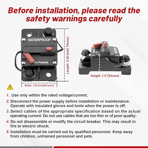 RED WOLF 60 Amp Circuit Breaker W/Ring Terminal 6 Gauge Connector Manual Reset Switch for Boat Trolling Motor Marine ATV Trailer Vehicles Stereo Audio Electronic Battery Solar System Inline Fuse