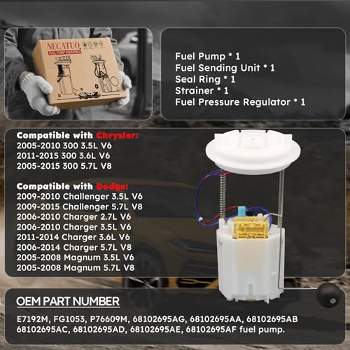 E7192M Electric Fuel Pump Module Assembly w/Sending Unit Compatible with Chrysler 300 2005-2015 Dodge Challenger 2009-2015 Charger Magnum 2.7 3.5 3.6L V6 5.7L V8, For P76609M 68102695AG - size: E7192M