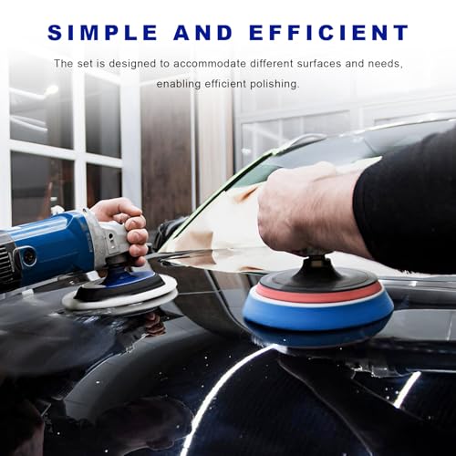 5PCS 6 Inch Polishing Pads, Heavy Duty Sponge & Soft Microfiber Hook and Loop Car Buffer Pad Set, 150mm Buffing Sponge Auto Detailing Wax Applicator Fits 5.5" Backing Plate