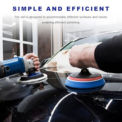 5PCS 6 Inch Polishing Pads, Heavy Duty Sponge & Soft Microfiber Hook and Loop Car Buffer Pad Set, 150mm Buffing Sponge Auto Detailing Wax Applicator Fits 5.5" Backing Plate