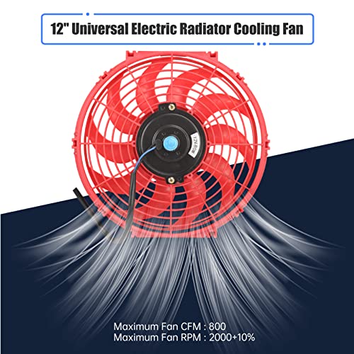 12 Inch Slim Fan Push Pull Electric Radiator Cooling Fan, Red - color: Red, size: 12'’