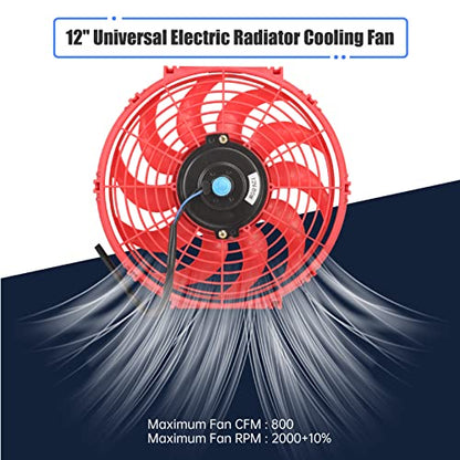 12 Inch Slim Fan Push Pull Electric Radiator Cooling Fan, Red - color: Red, size: 12'’