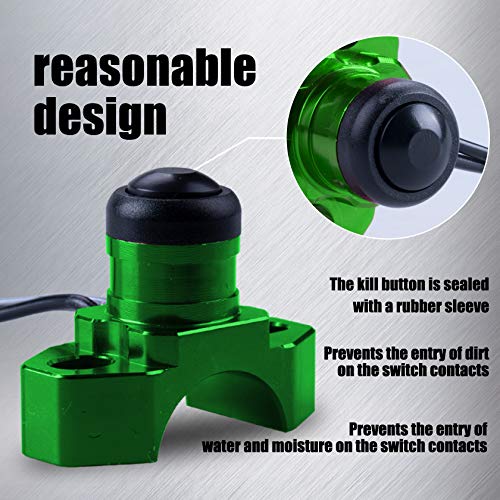 ORAEVY CNC Universal Motorcycle Engine Stop Start Kill Switch Button with Mounting Backplate Compatible with Kawasaki KX250 KX450F KLX110 - Green - color: Green