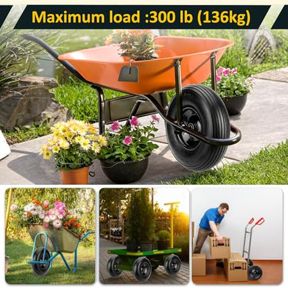 13 Inch No Flat Wheelbarrow Tire, 4.00-6 Flat Free Solid Replacement Wheel with 5/8" & 3/4" Bearings, 1.75"-6" Adjustable Hub for Wheelbarrow, Gorilla Cart, Garden Cart | 2-Pack