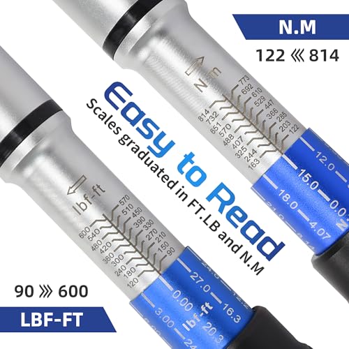 3/4-Inch Drive Click Torque Wrench, Dual-Direction Click Professional Torque Wrench 100-600FT.LB/135-815N.M, Dual Range Scales Graduated in FT.LB and N.M - size: 3/4" 100-600 FT.LB