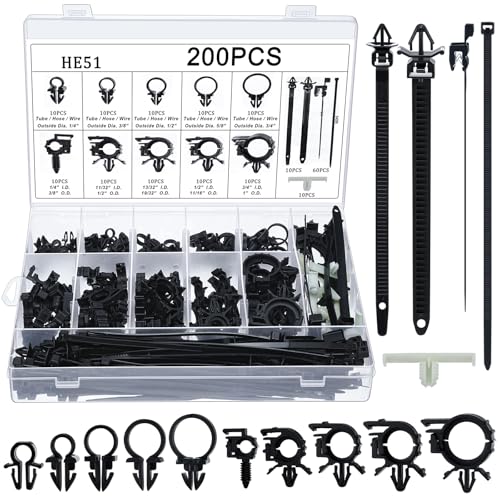 Funnymoom 200 Pcs Wire Loom Routing Clips, 15 Sizes Push Mount for Car