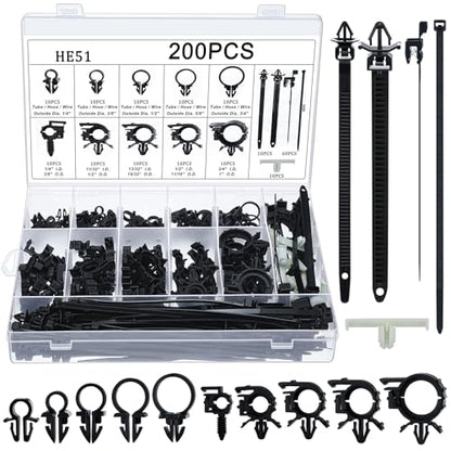 Funnymoom 200 Pcs Wire Loom Routing Clips, 15 Sizes Push Mount for Car