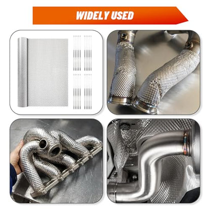 79" x 16" Exhaust Heat Shield Automotive with 20 Stainless Steel Cable Ties, Aluminum Muffler Heat Shield for Starter, Exhaust, Muffler, Engine - size: 79" x 16"