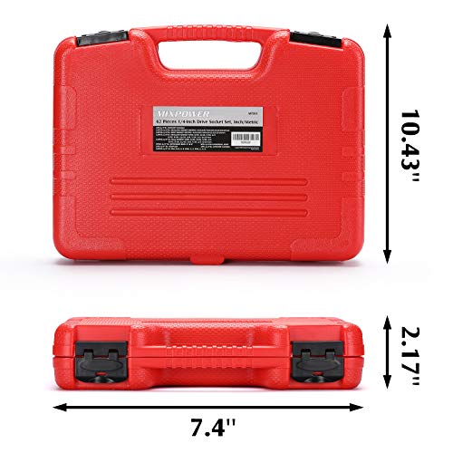 MIXPOWER 62-Piece 1/4-Inch Dr. Master Socket Set with Ratchets,Universal Joint, Extensions with 1/4'' Dr. Bits Set, SAE/Metric 6-Point 5/32-Inch - 9/16-Inch, 4 mm - 14 mm, CR-V Socket - size: 62 PCS 1/4" Dr. Master Socket Set
