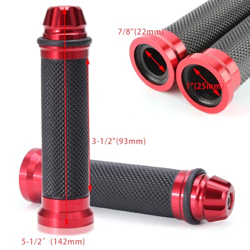 Universal 7/8" 22mm Motorcycle Handlebar Grips - Gel Rubber Compatible with Chopper, Cruiser, Street, Dirt Bike - color: Red