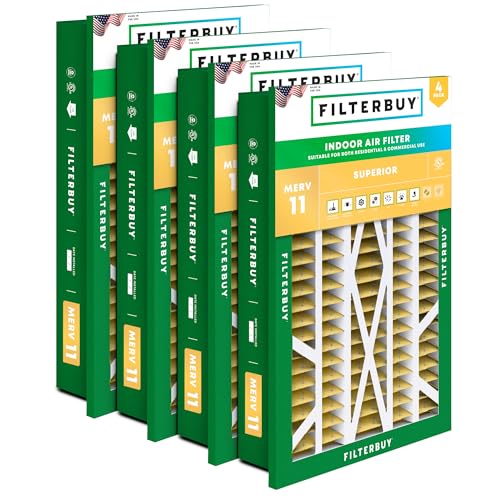 Filterbuy 16x25x5 Air Filter MERV 11 Pet & Allergy Defense (4-Pack) - style: 16x25x5 (Actual: 14.38 x 23.38 x 3.69)