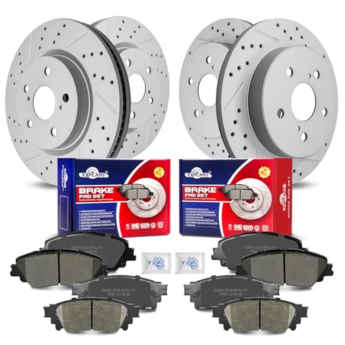 Front & Rear Drilled Slotted Rotors and Ceramic Disc Brake Pads Kit for Toyota Avalon 2019 2020 2021 2022/ Camry 2020 2021