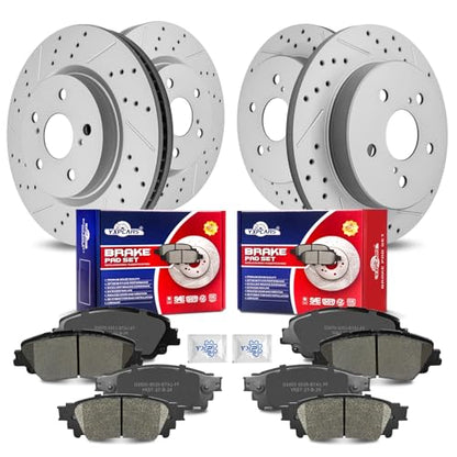 Front & Rear Drilled Slotted Rotors and Ceramic Disc Brake Pads Kit for Toyota Avalon 2019 2020 2021 2022/ Camry 2020 2021