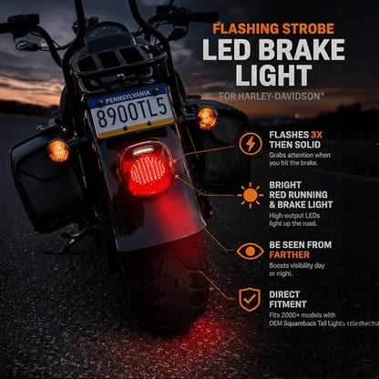 Eagle Lights Red Strobing LED Tail Light Upgrade for Harley Davidson Sportster/Softail/Touring/Dyna - color: Red