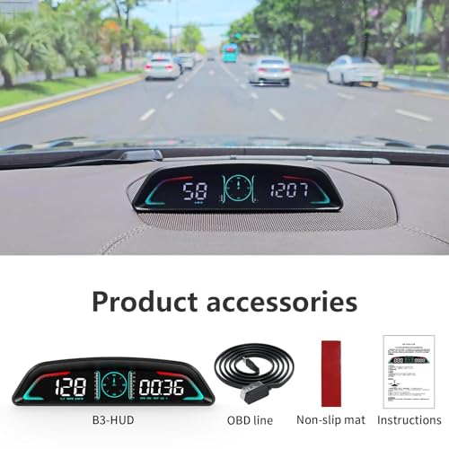 OBD2 Gauge Display,Head Up Display for Cars,Speedometer with Speed,Engine RPM,Clock,Overspeed Alarm,Water Temperature Alarm,Fatigue Driving Reminder,Fits Most Post-2008 Models