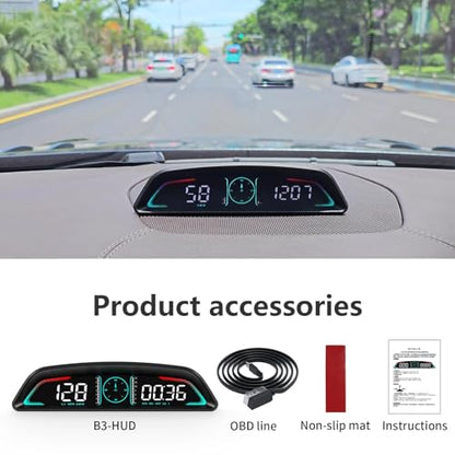 OBD2 Gauge Display,Head Up Display for Cars,Speedometer with Speed,Engine RPM,Clock,Overspeed Alarm,Water Temperature Alarm,Fatigue Driving Reminder,Fits Most Post-2008 Models
