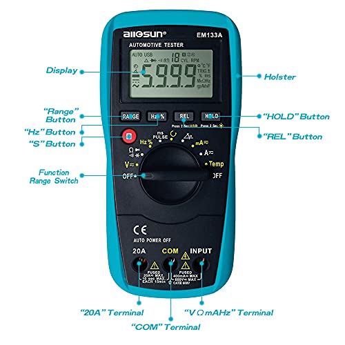 allsun EM133A Auto Multimeter AC/DC Volt Ohm Amp Tester Tool