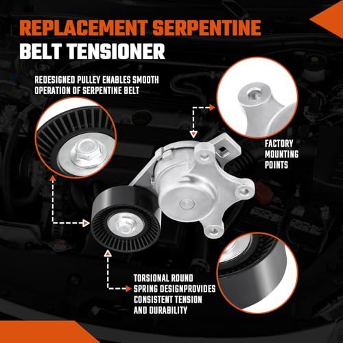 Belt Tensioner and Pulley Assembly Fit For Ford Edge 07-18,Explorer 11-19,Fusion 10-12,Fit for Mazda CX-9 08-15 Fit for Lincoln MKS MKZ MKT 3.5L 3.7L V6 Replace# BT4E6B209CC,7T4E6B209EC - size: BT4E6B209CC