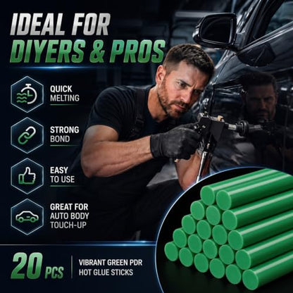 CroBlissful 20 Pcs PDR Glue Sticks Hot Melt for Dent Repair,Green - color: Green