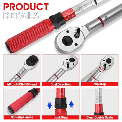 3/4 Inch Torque Wrench, 48 Tooth Torque Wrench 3/4 Drive 100-600FT.LB/135-815N.M with a Solid Storage Case - size: 3/4''-600FT.LB