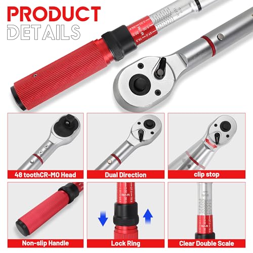 3/4 Inch Torque Wrench, 48 Tooth Torque Wrench 3/4 Drive 100-600FT.LB/135-815N.M with a Solid Storage Case - size: 3/4''-600FT.LB