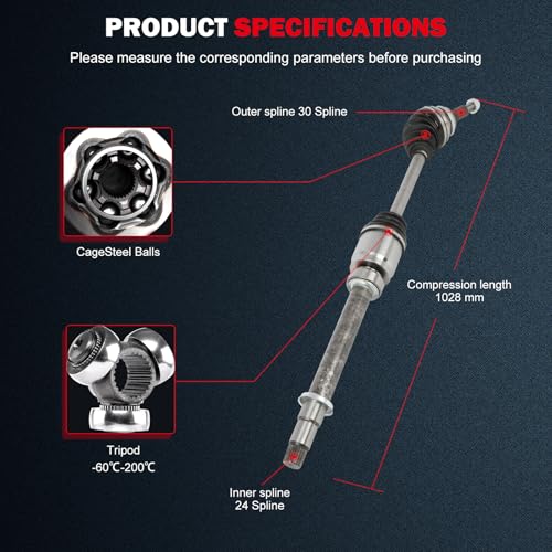 CV Axle Shaft Assembly NCV69608 for Toyota Sienna 2004-2010 Front Right FWD - size: 17-9883