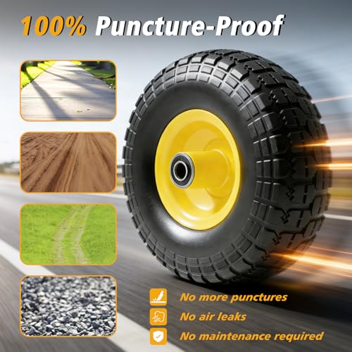 10-Inch Solid Dolly Tire Wheels (2-Pack) - 4.10/3.50-4" Tire and Wheel Flat Free with 5/8" Bearings, 2.1" Offset Hub for Hand Truck, Wheelbarrow, Dolly, Hand Carts - color: 2 PACK, size: 10"-4.10/3.50-4"
