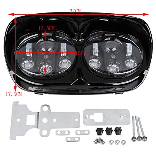 SLMOTO Inner & Outer Fairing 5.75'' Dual LED Headlight Fit for Fit for Harley Road Glide FLTR 98-13 - color: Unpainted Black+Black Dual LED Headlight